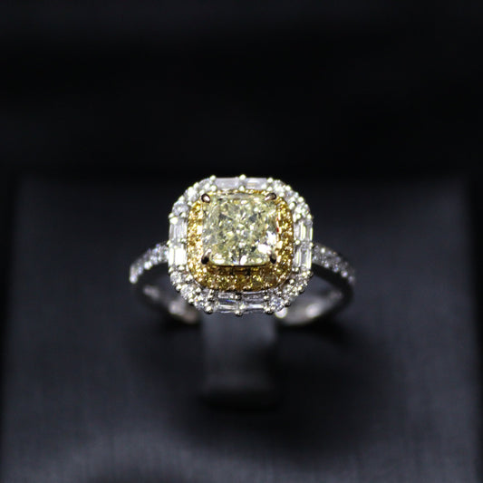 1.22CT Yellow Cushion Cut Diamond Ring - XIGEMS 