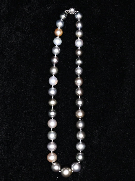 10-13MM Silver Tahitian South Sea Pearl Necklace - XIGEMS 