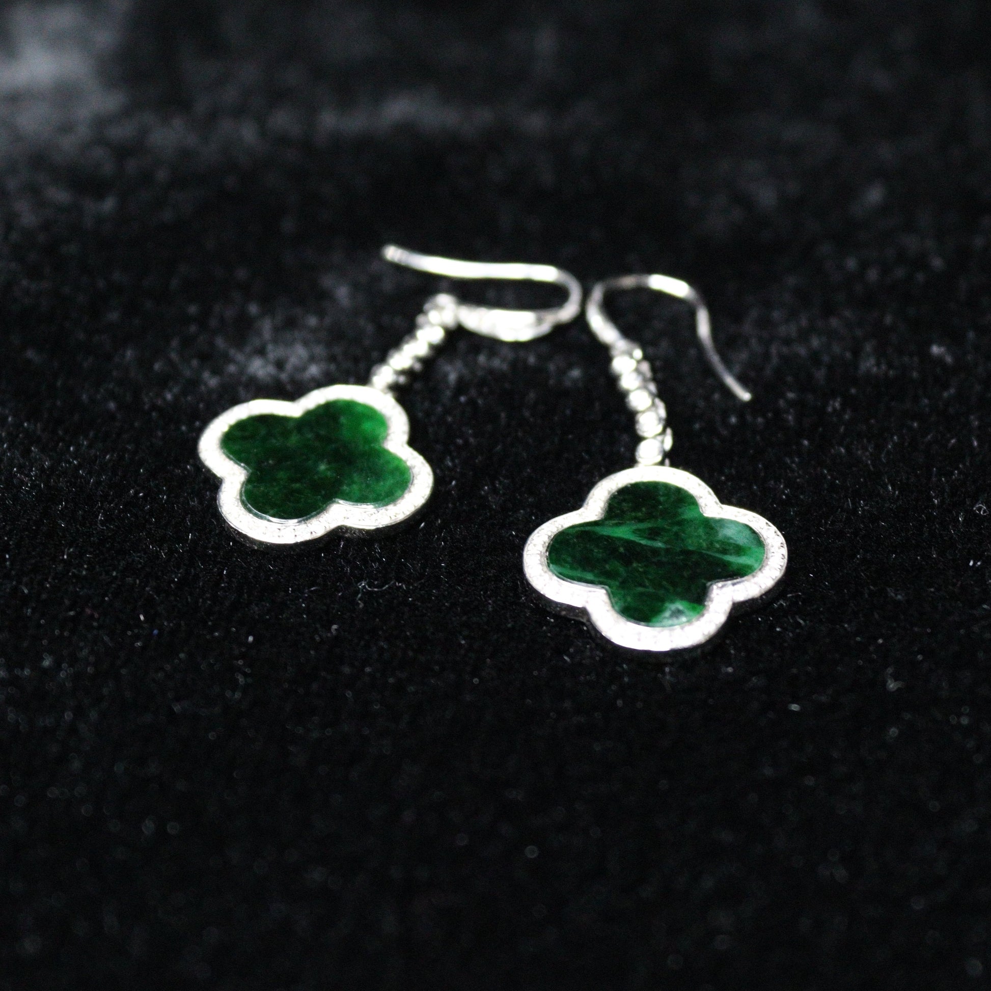 Clover Dark Jade Earrings - XIGEMS 