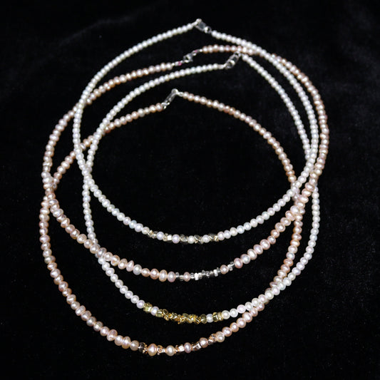 3- 4MM Rice w/ 925 Sliver Freshwater Pearl Necklace - XIGEMS 