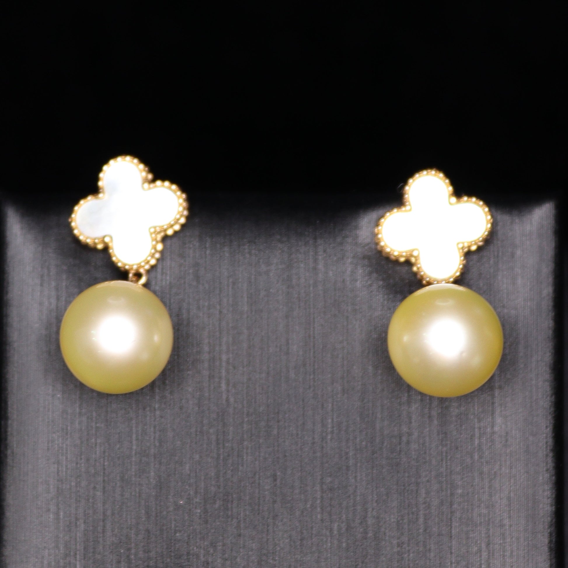 8MM Clover Cream Yellow Japanese Pearl Earring - XIGEMS 