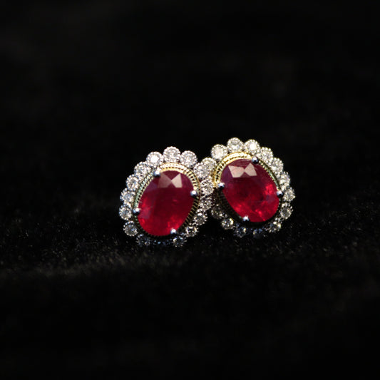 2CT Total Oval Ruby Earring - XIGEMS 