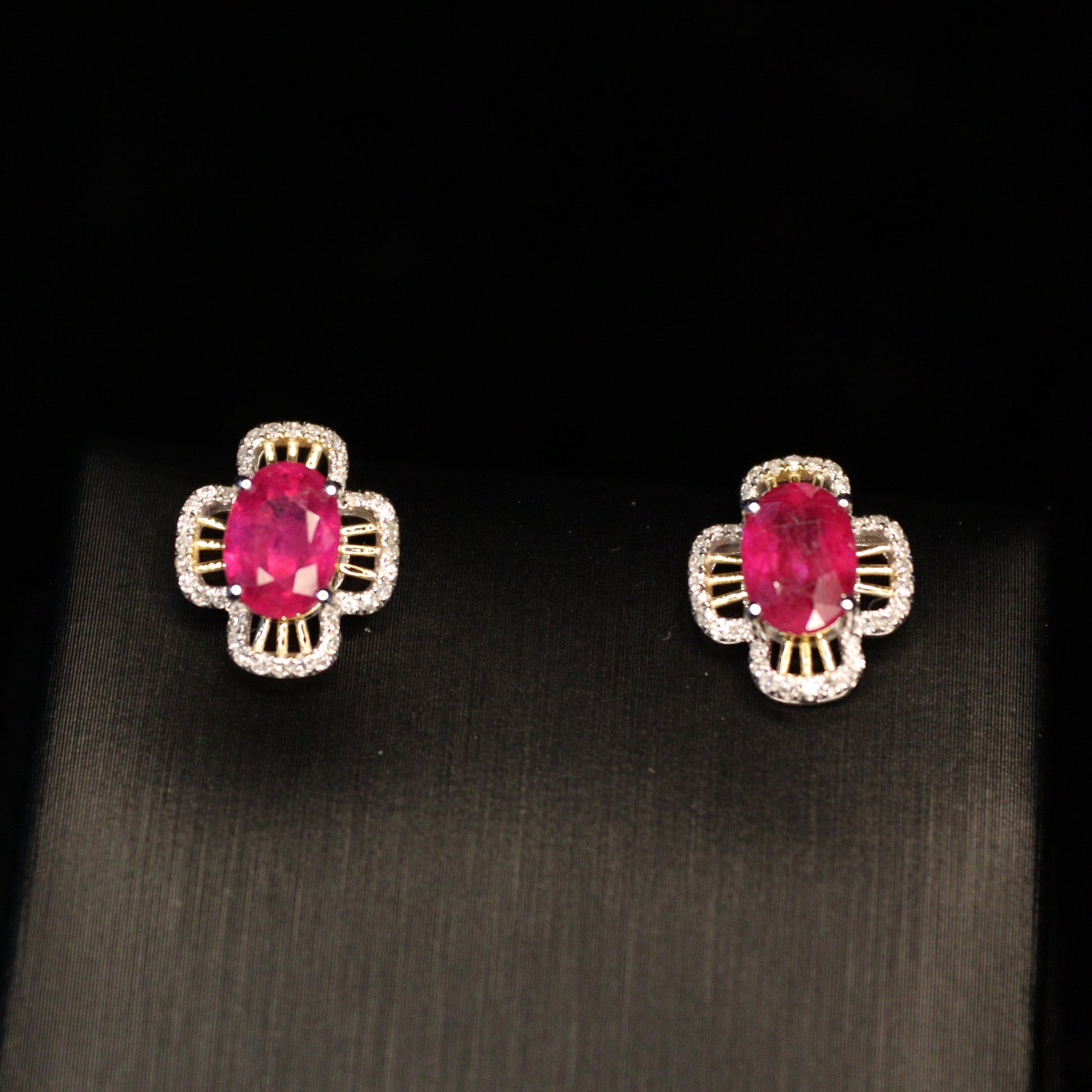 2CT Total Oval Flower Ruby Earring - XIGEMS 