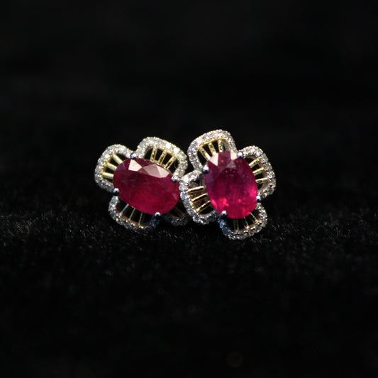 2CT Total Oval Flower Ruby Earring - XIGEMS 