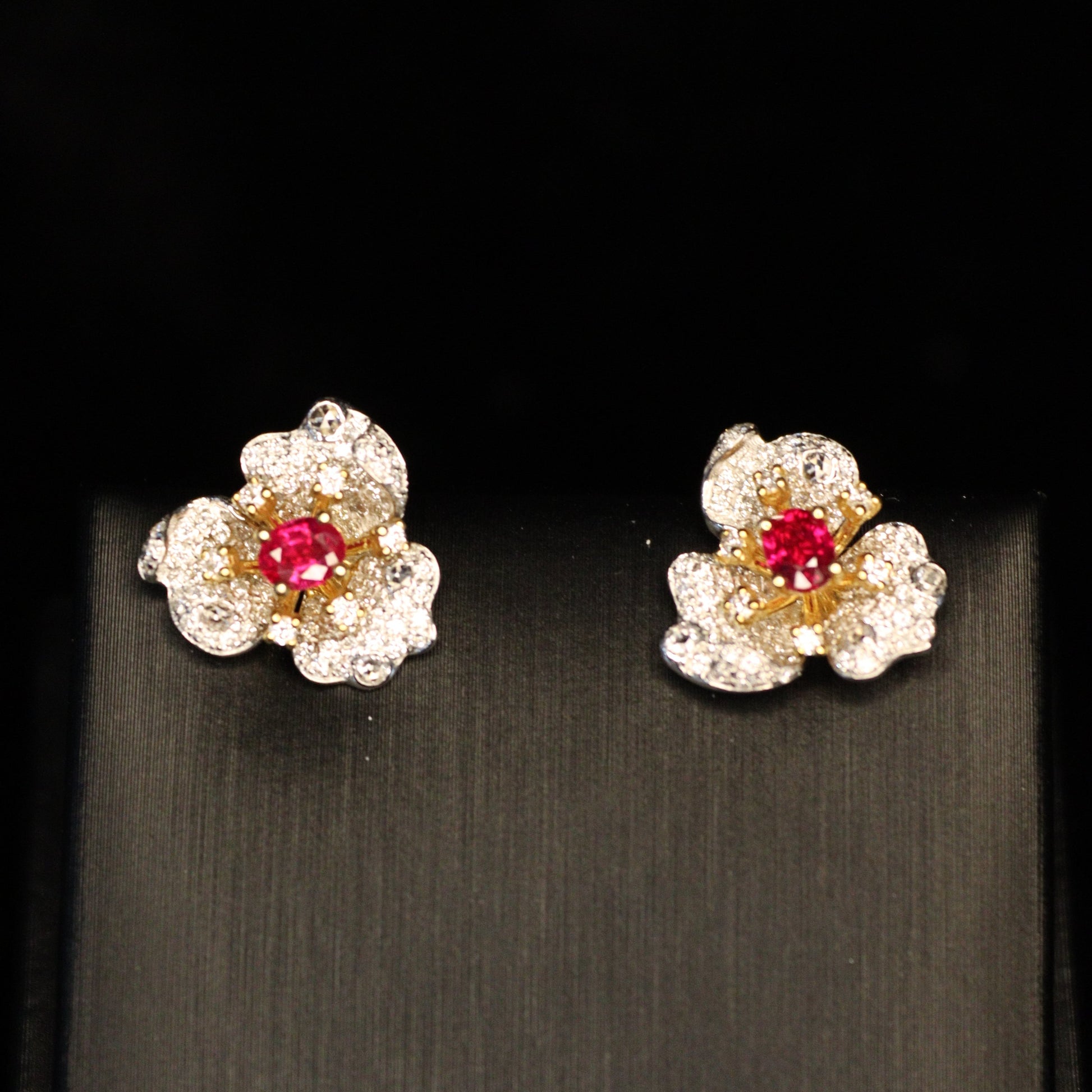 Oval Flower Ruby Earring - XIGEMS 