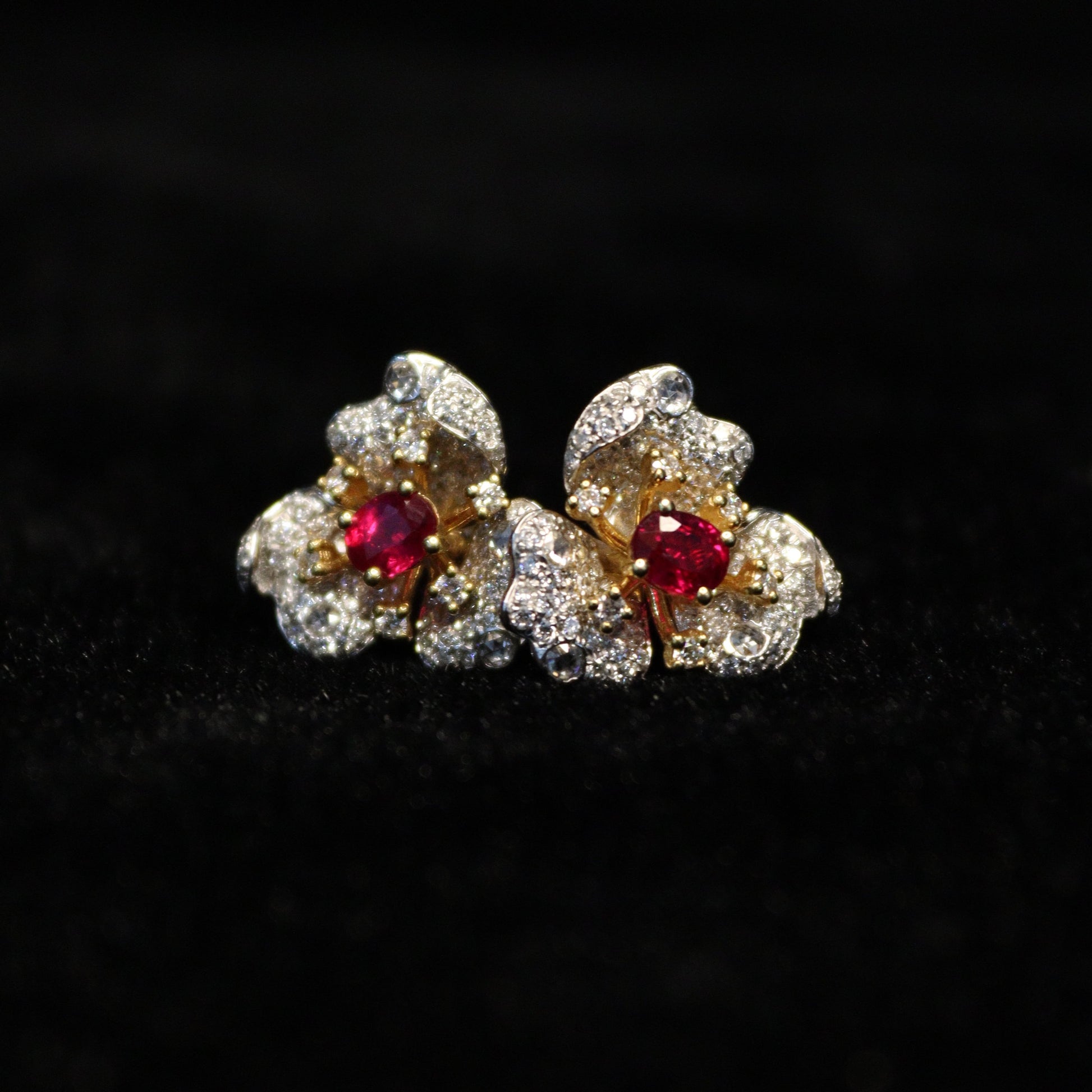 Oval Flower Ruby Earring - XIGEMS 